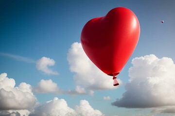 Obraz premium red heart shaped balloons Floating in the air with clouds in the background.