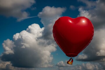 Fototapeta premium red heart shaped balloons Floating in the air with clouds in the background.