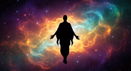 Naklejka premium Cosmic Silhouette Man Nebula Spiritual Art