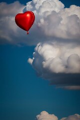 Fototapeta premium red heart shaped balloons Floating in the air with clouds in the background.