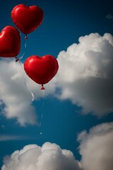 Fototapeta premium red heart shaped balloons Floating in the air with clouds in the background.