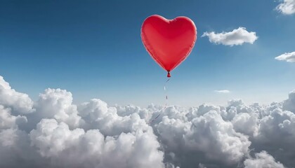 Fototapeta premium red heart shaped balloons Floating in the air with clouds in the background.