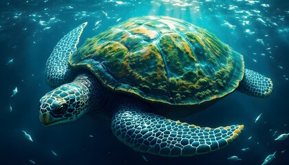 Fototapeta premium Stunning Sea Turtle Underwater Scene Ocean Wildlife Photo