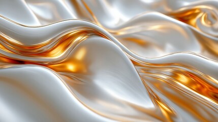 Abstract metallic silver waves with gold reflections. Fluid texture background with copy space. Innovative and luxury concept.