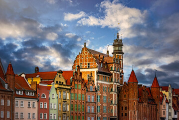 Gothic facades of ancient houses in the Old Town of Gdansk