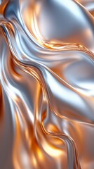 Obraz premium Abstract metallic silver waves with gold reflections. Fluid texture background with copy space. Innovative and luxury concept.