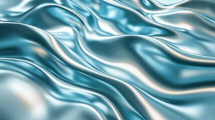 Fototapeta premium Abstract mint metallic waves with gold reflections. Fluid texture background with copy space. Innovative and luxury concept.