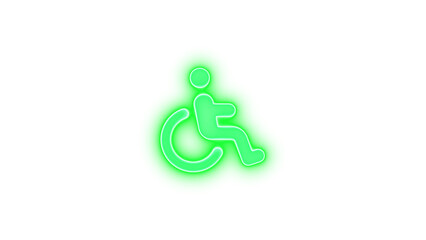 Wheelchair icon green color glowing neon on black background