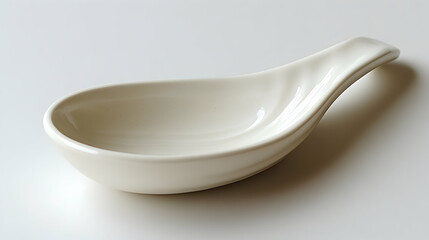 Creamy white ceramic spoon rest on white background; kitchen utensil
