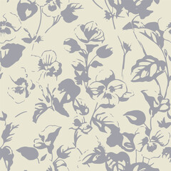 seamless pattern with leaves and curls. Monochrome abstract floral background. Stylish texture