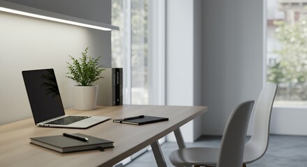 Modern Minimalist Home Office Desk Setup with Led Lighting