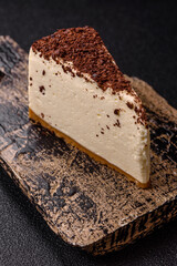 Delicious sweet piece of cheesecake with mascarpone cheese