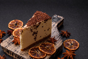 Delicious sweet piece of cheesecake with mascarpone cheese