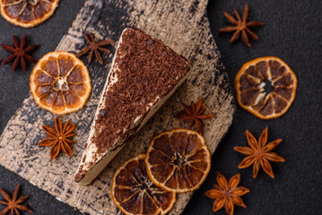 Delicious sweet piece of cheesecake with mascarpone cheese