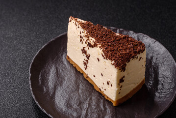 Delicious sweet piece of cheesecake with mascarpone cheese