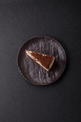 Delicious sweet piece of cheesecake with mascarpone cheese