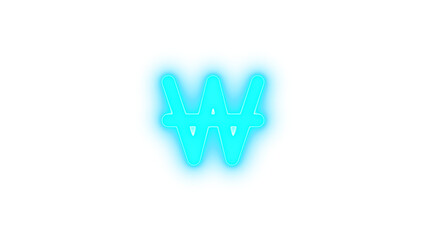 Won sign icon cyan color glowing neon on transparent background