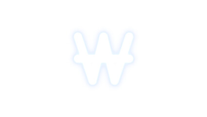 Won sign icon white color glowing neon on transparent background