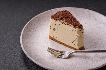 Delicious sweet piece of cheesecake with mascarpone cheese
