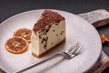 Delicious sweet piece of cheesecake with mascarpone cheese