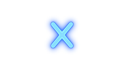 X icon blue color glowing neon on transparent background