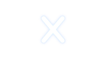 X icon white color glowing neon on transparent background