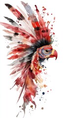 Naklejka premium Aztec New Year Colorful watercolor parrot with tribal headdress in vibrant splashes and feathers