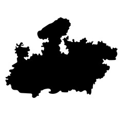 Hand drawn black map of Madhya Pradesh, Indian state. Silhouette, geography. Vector isolated on white background	
