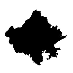 Hand drawn black map of Rajasthan, Indian state. Silhouette, geography. Vector isolated on white background	