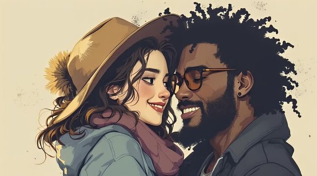 Couple's romantic close-up portrait, outdoors, sunset.  Perfect for romance, love, relationship themed projects