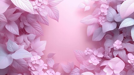 A delicate arrangement of soft pink leaves and flowers, creating a serene and calming backdrop perfect for spring themes and celebrations.