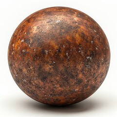 Fototapeta premium Rusted metal sphere with detailed texture on a clean white background