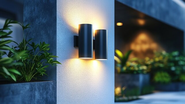 Modern outdoor wall lamp illuminates entryway at night