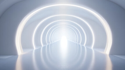 Obraz premium White tunnel with radiant light 3d render illustration. 3D Illustration