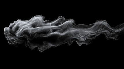 Fototapeta premium Abstract Smoke Swirl: A wispy plume of smoke dances against a stark black background, creating a captivating abstract design with fluid, ethereal forms.