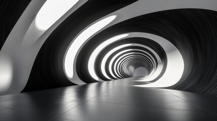 Obraz premium a black abstract minimalistic futuristic architecture tunnel 3d render illustration. 3D Illustration