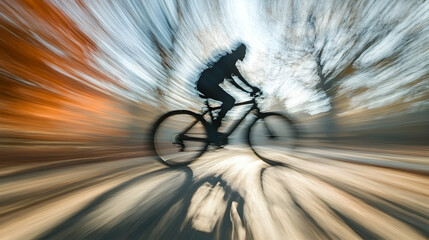 Naklejka premium Cyclist speeding through autumn park, blurred motion. Active lifestyle stock photo