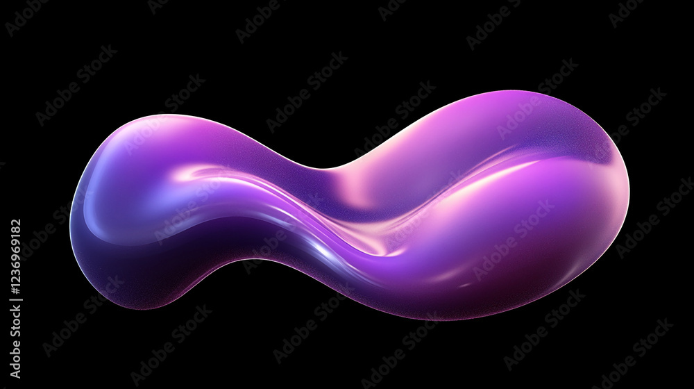 Poster a smooth 3d digital fluid shape in purple and basil gradient, showcasing a gentle, glossy, and curve
