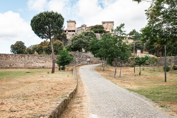 a cobbled road entering the medieval fortress of Monterrei (Monterrey), province of Ourense, Galicia, Spain 