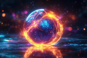 Obraz premium Dynamic energy sphere digital space 3d render futuristic environment close-up view concept of power and innovation