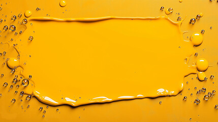 Golden Water Frame: An abstract and eye-catching image of a rectangular frame formed by flowing golden water with air bubbles around the edges. This composition is perfect for minimalist.