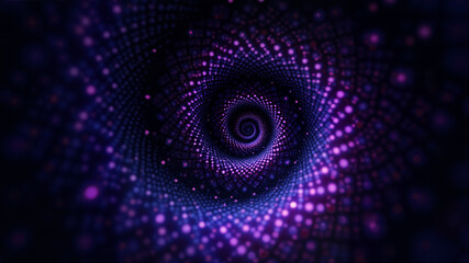 Bright spiral of glowing dots in purple tones. Abstract background for presentations. AI Generative