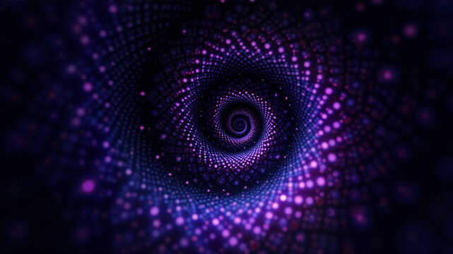 Bright spiral of glowing dots in purple tones. Abstract background for presentations. AI Generative