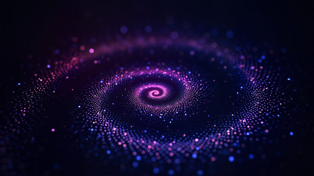 Bright spiral of glowing dots in purple tones. Abstract background for presentations. AI Generative