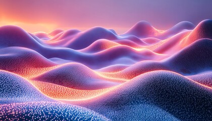 Obraz premium Abstract landscape with glowing hills and valleys at sunset.