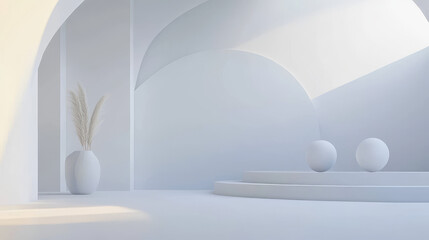 Futuristic Minimalist Interior Space 3d render wallpaper background. 3D Illustration
