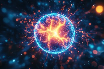 Fototapeta premium Dynamic energy sphere digital realm abstract art vibrant colors close-up visualizing power and motion