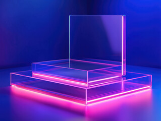 Futuristic acrylic pedestal for product display with neon lighting and vibrant colors