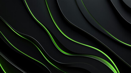 Fototapeta premium Black and green background with lines 3d render illustration. 3D Illustration