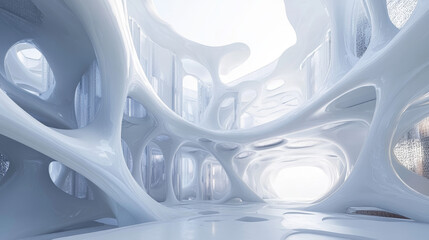 White abstract structure of futuristic design surface technology concept 3d render illustration